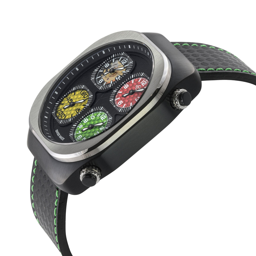 Quattro Zone GV2 Swiss Quartz, 316L Black Case, Silver Bezel, Black dial, Sub Di