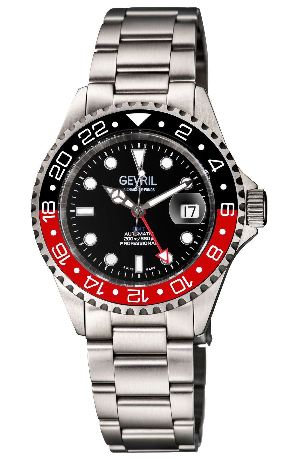 Wall Street GMT Swiss Made SW330 GMT Swiss Automatic Diver's watch black/red | B