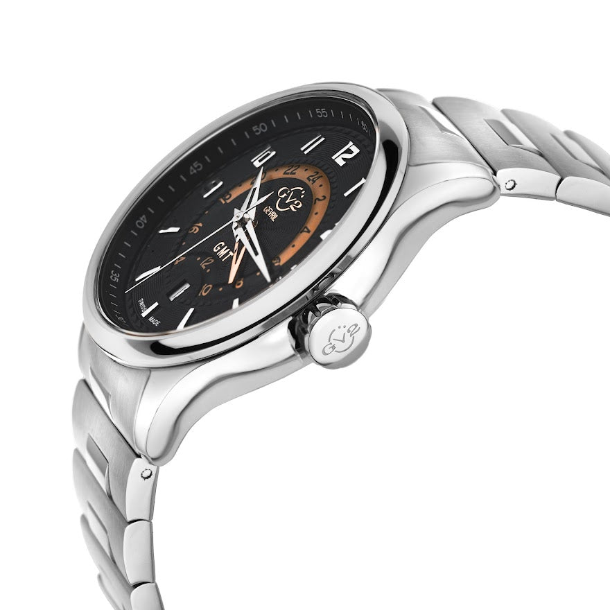 Giromondo GV2 by Gevril Swiss Made GMT bracelet Watch black | Black Dial
