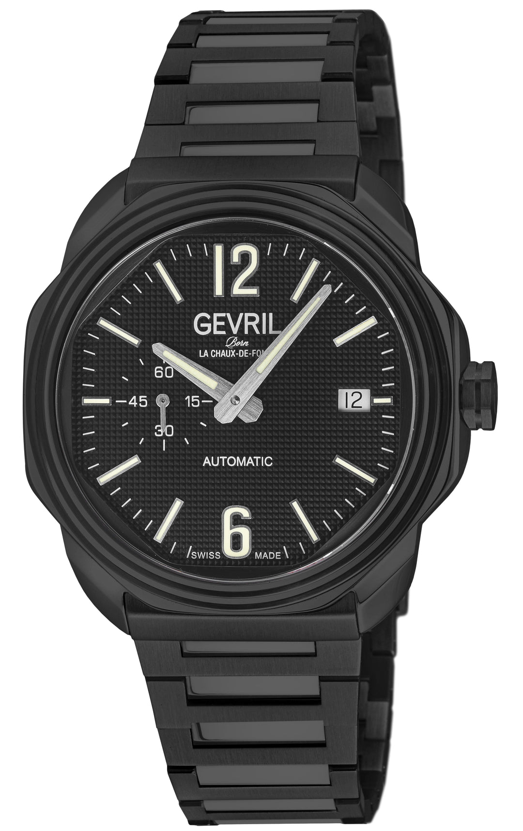 Roosevelt Gevril IPBLK Case, IPBLK Bezel, Black checkered dial, IPBLK Bracelet. 