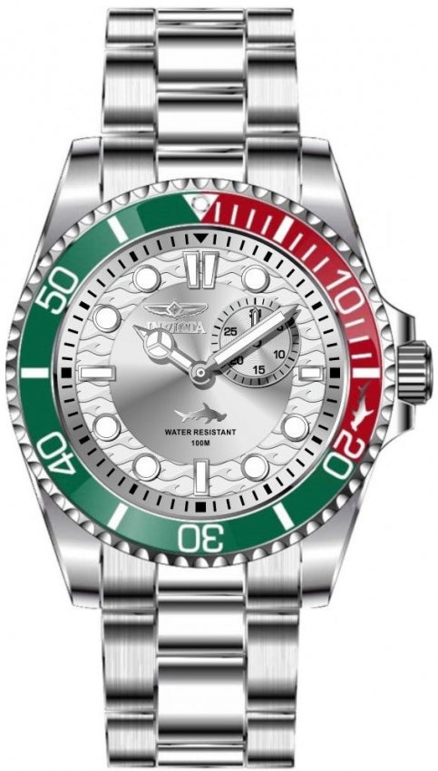 Pro Diver Men Silver-Tone Dial With a Red And Green Bezel / Stainless Steel Brac