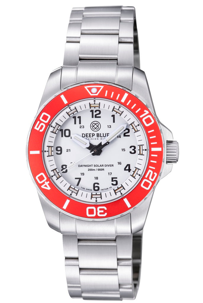 DAYNIGHT 43MM DIVER SOLAR  STAINLESS STEEL TRITIUM DAYNIGHT  RED/WHITE BEZEL –WH