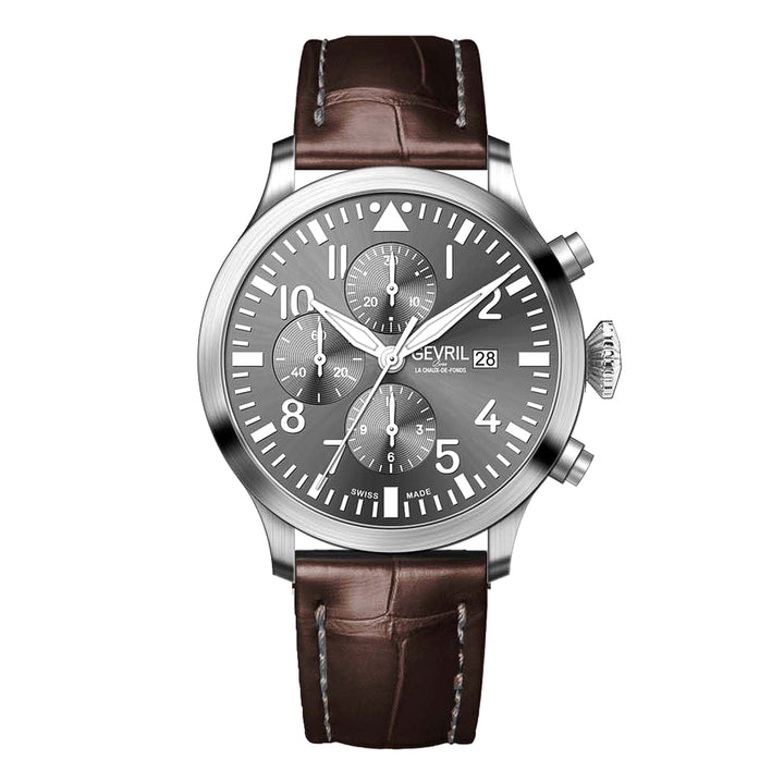 Vaughn Swiss automatic ETA 7750 pilot chronograph gray Dial, Italian Leather Str