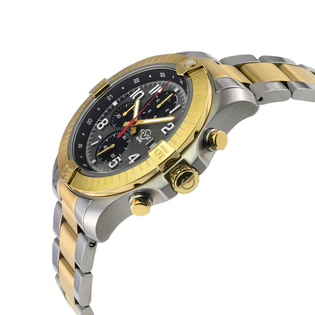 T38 GV2 Swiss Quartz Chronograph, 316L IPYG Case, Black Enamel Dial, Two toned31