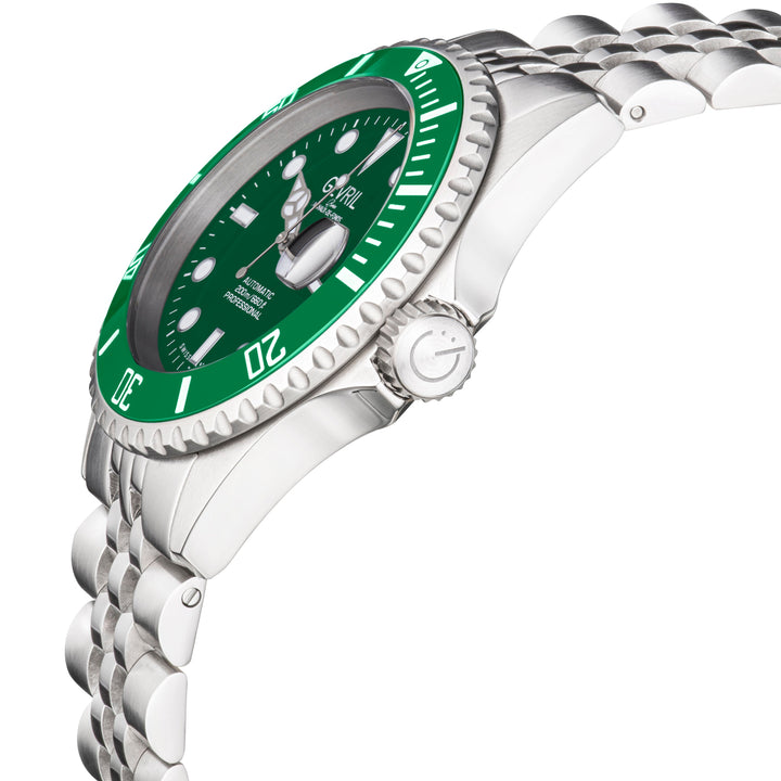 Wall Street Gevril Swiss Made SW200 Steel Rotating bezel Watch, 316L Case, Green