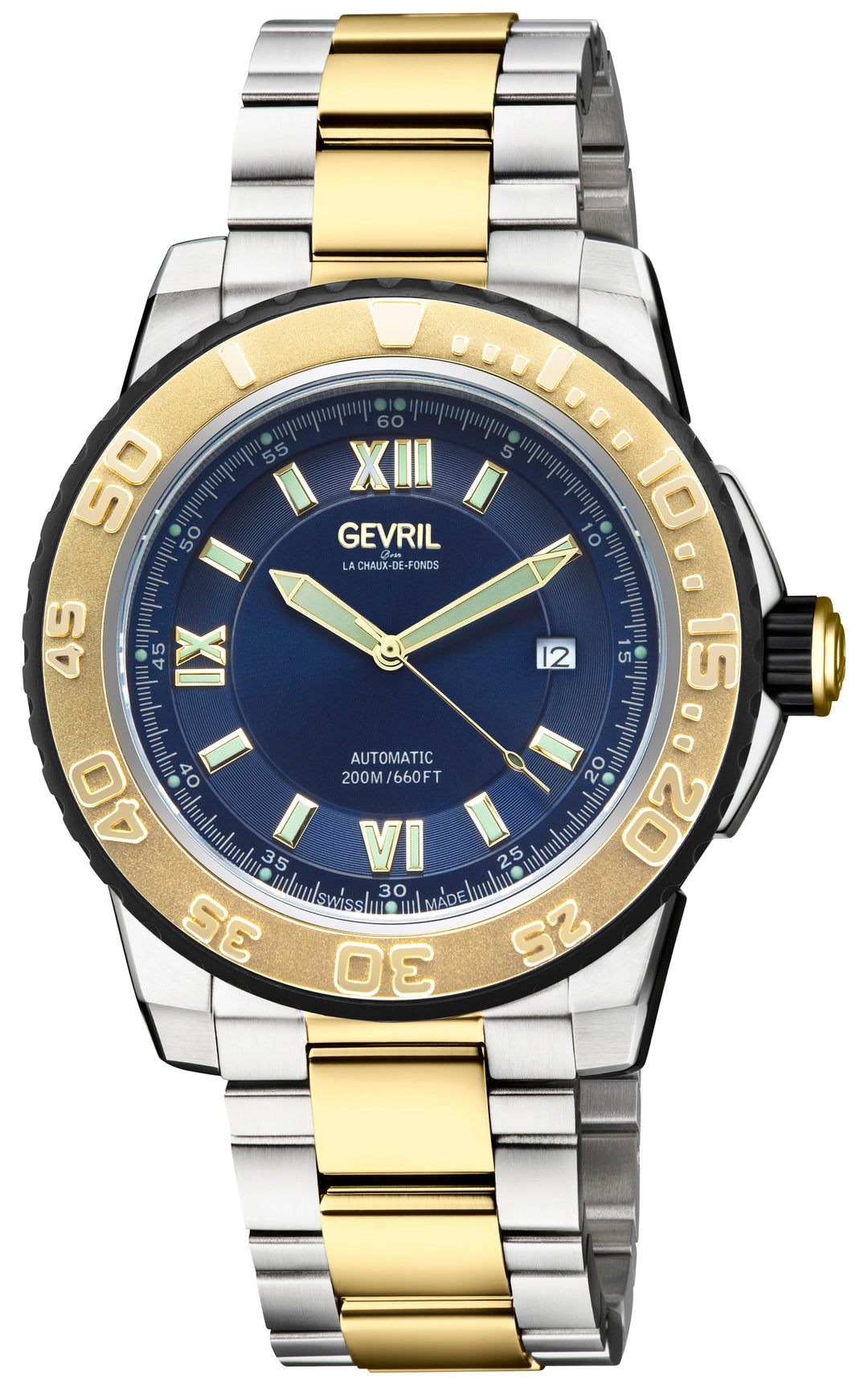 Seacloud Gevril Two tone Stainless Steel Gold Tone Blue Dial Luminous Hands Swis