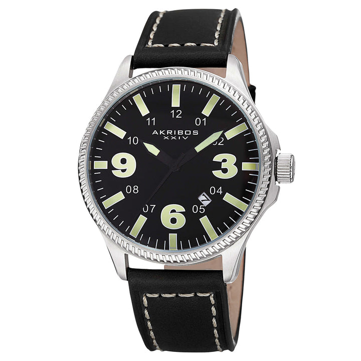 AK833GN-Casual Black/Leather | Black Dial