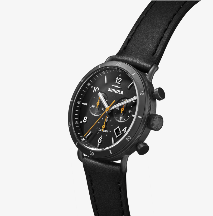 Canfield Sport 40mm, Black Leather Strap Black Black Dial