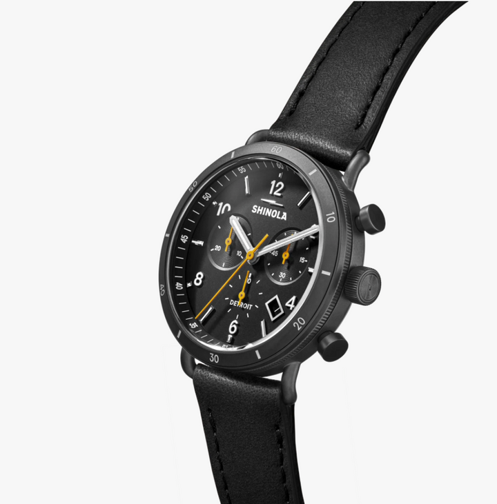 Canfield Sport 40mm, Black Leather Strap Black Black Dial