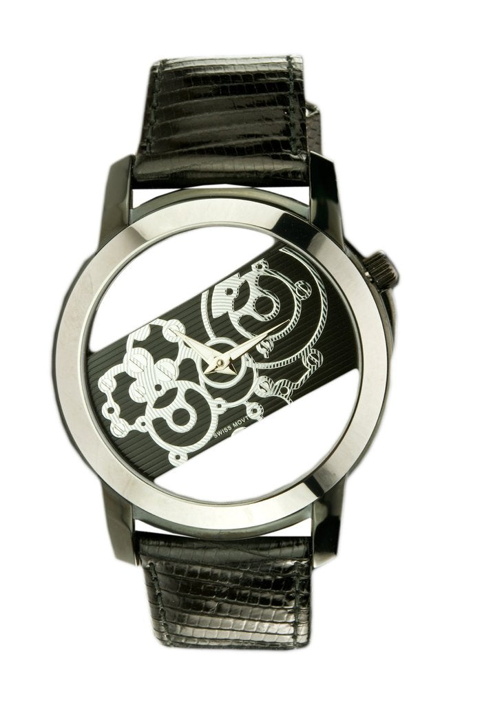 Men's Silvertone Swiss Quartz Tungsten & Stainless Steel See-Through Dial Watch 