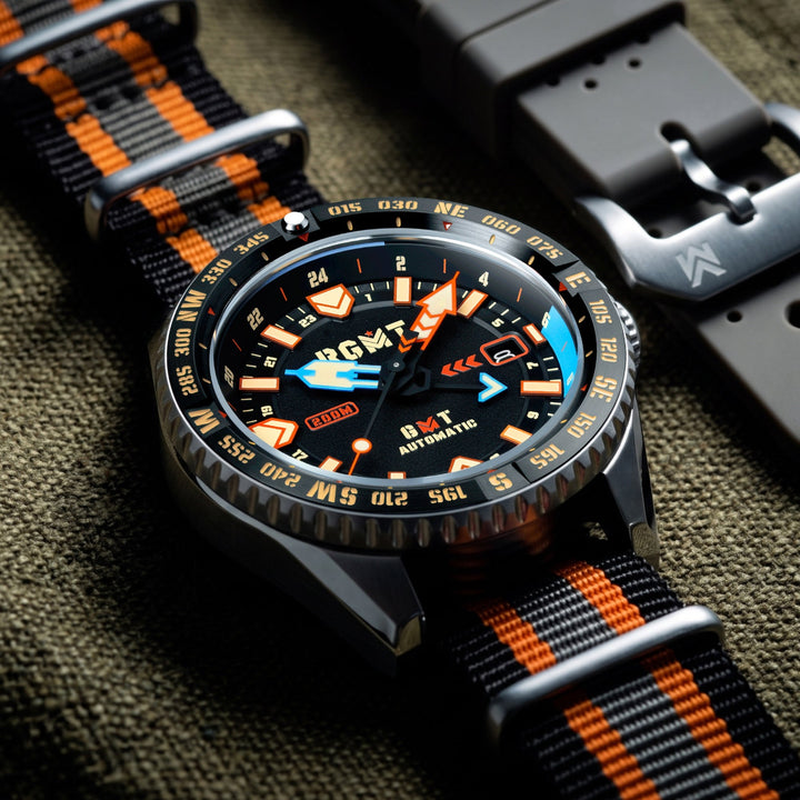 Dragoon GMT Automatic Black Dial / Multicolor Nylon Strap Black Dial