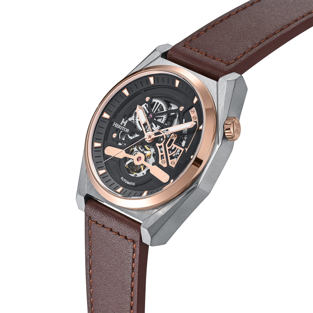 Amadeus Skeleton Watch Brown / Rose Gold | Black Dial