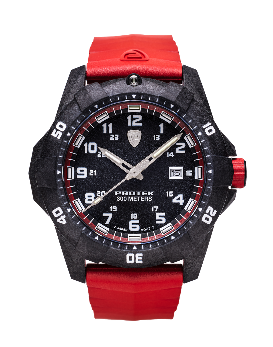 Carbon Dive CARBON CASE/BLACK&RED DIAL/RED STRAP | Black Dial