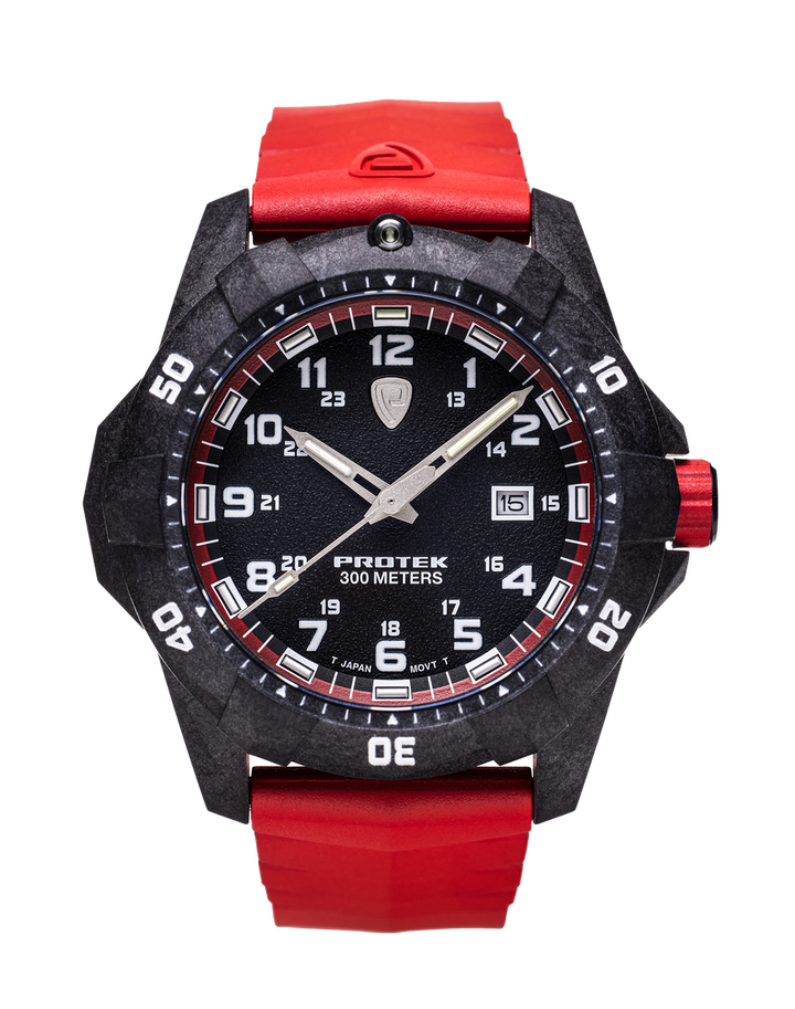 Carbon Dive CARBON CASE/BLACK&RED DIAL/RED STRAP | Black Dial