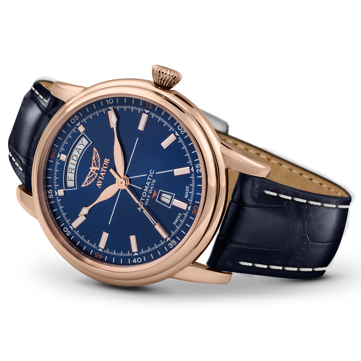 DOUGLAS DAY-DATE Blue Calf Leather Strap | Blue Dial