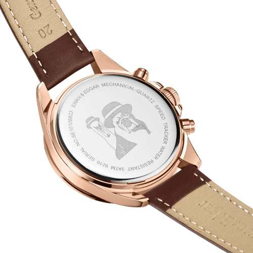 Speed Tracker Mecha Quartz Brown Dial / Brown Leather Strap With Red Stitching B