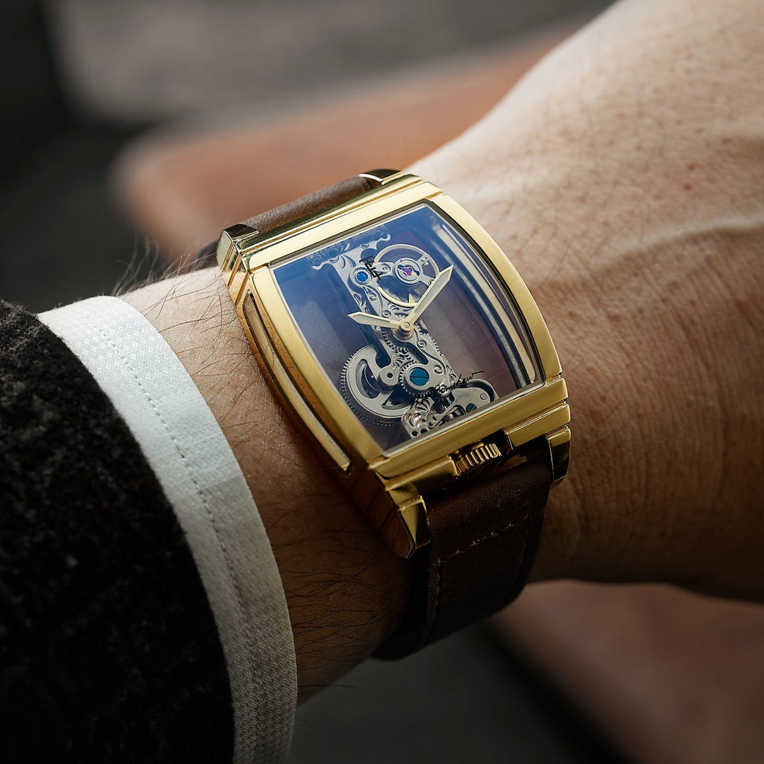Discovery Wolver Bridge Mechanical Gold / Genuine Leather | Transparent Dial