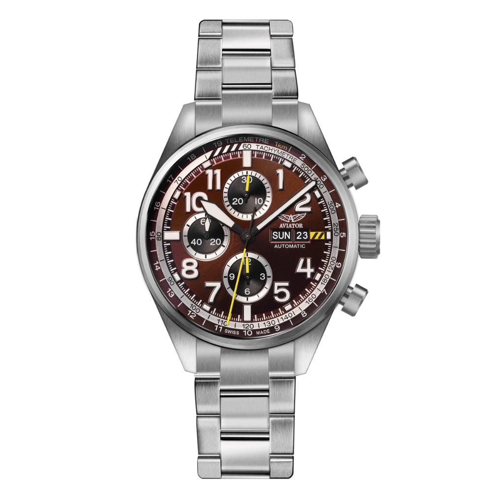 Airacobra P45 Chrono Auto STEEL / BRACELET | Red Dial