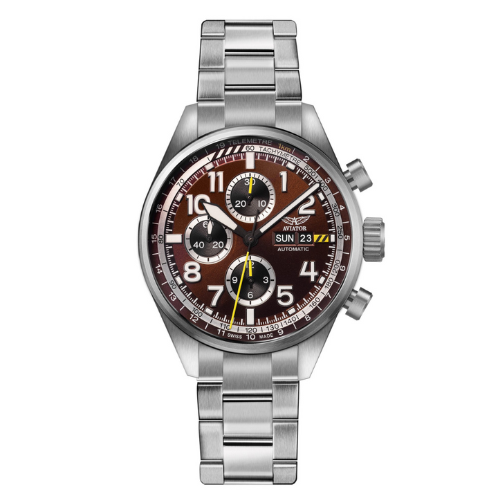 Airacobra P45 Chrono Auto STEEL / BRACELET | Red Dial