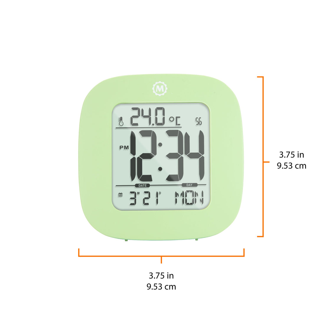 Compact Alarm Clock with Temperature and Date Clock, LCD, Alarm, Mini, Green (25