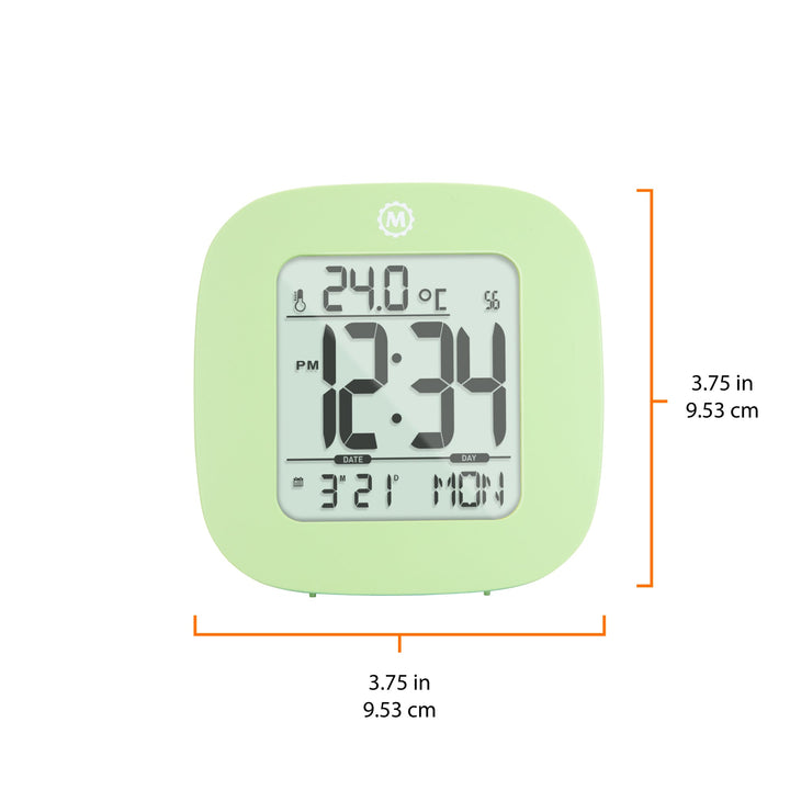 Compact Alarm Clock with Temperature and Date Clock, LCD, Alarm, Mini, Green (25
