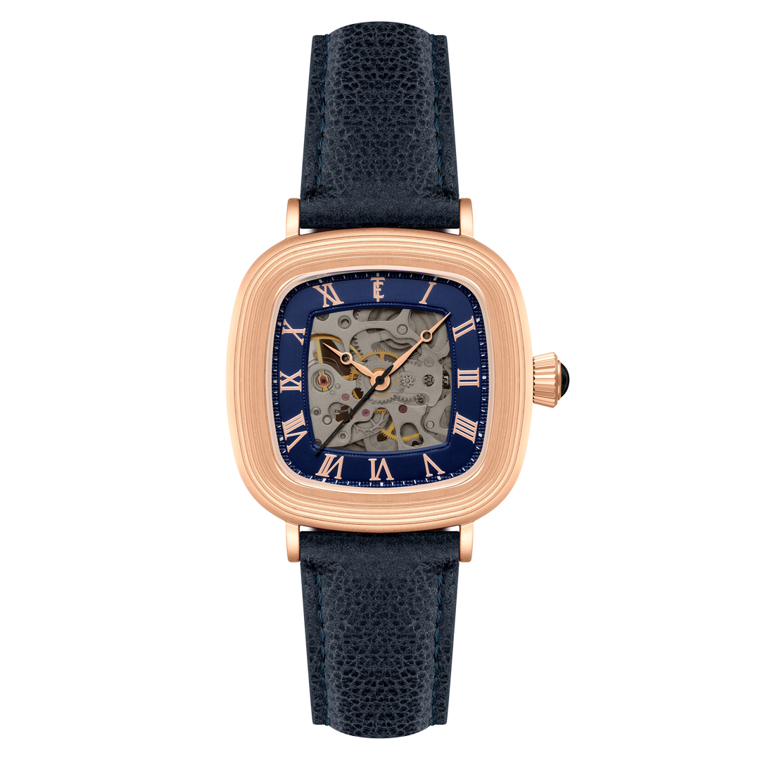 Heritage Chester Skeleton Automatic Rose Gold & Blue / Genuine Leather | Blue Di