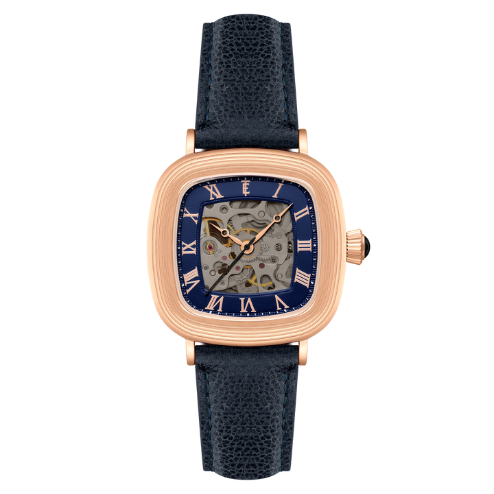 Heritage Chester Skeleton Automatic Rose Gold & Blue / Genuine Leather | Blue Di