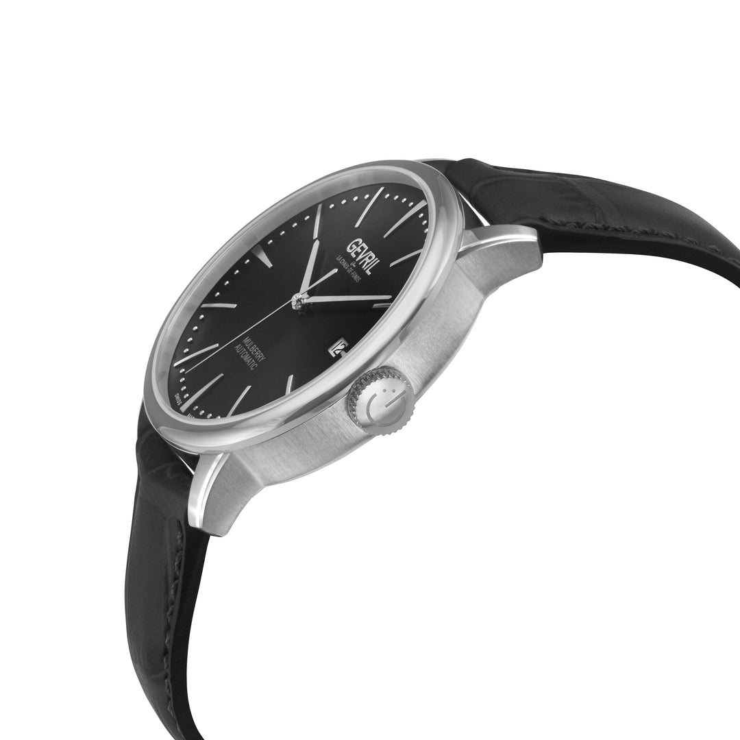 Mulberry Gevril Men's Mulberry SS Case,SS Bezel, Black Dial with embossed textur