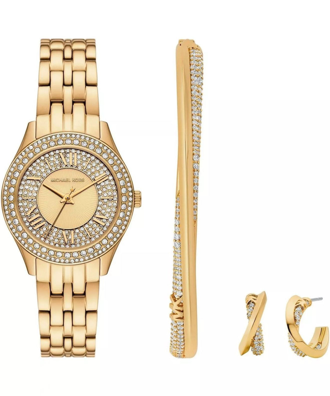 Harlowe Mini Crystal Pave Dial Gold Stainless Steel Bracelet 33mm Crystal Pave D