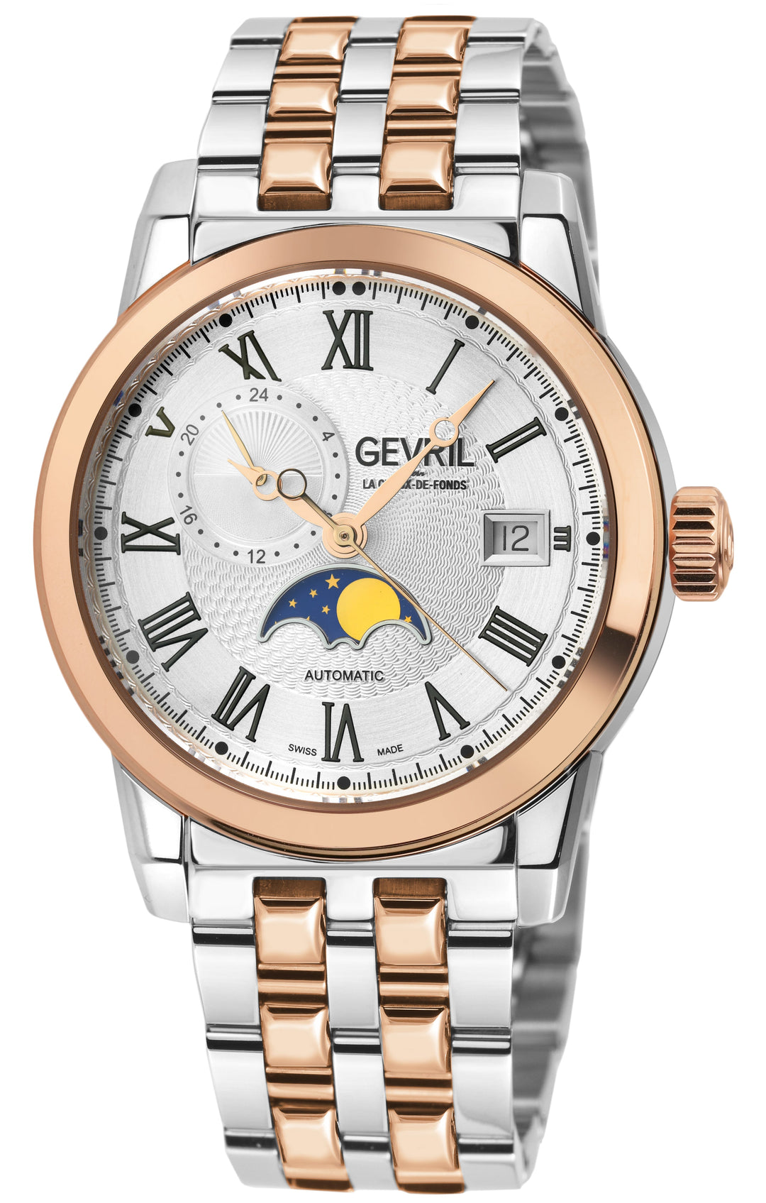 Madison Swiss Made Automatic Moon Phase, IP Rose Gold Case, White Dial. | White 