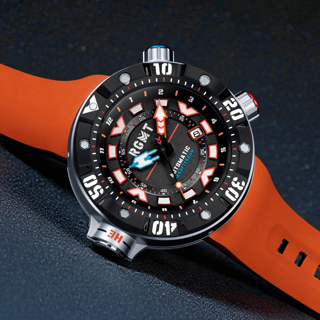 Depth Charge Automatic Black  & Orange / Silicone | Black Dial