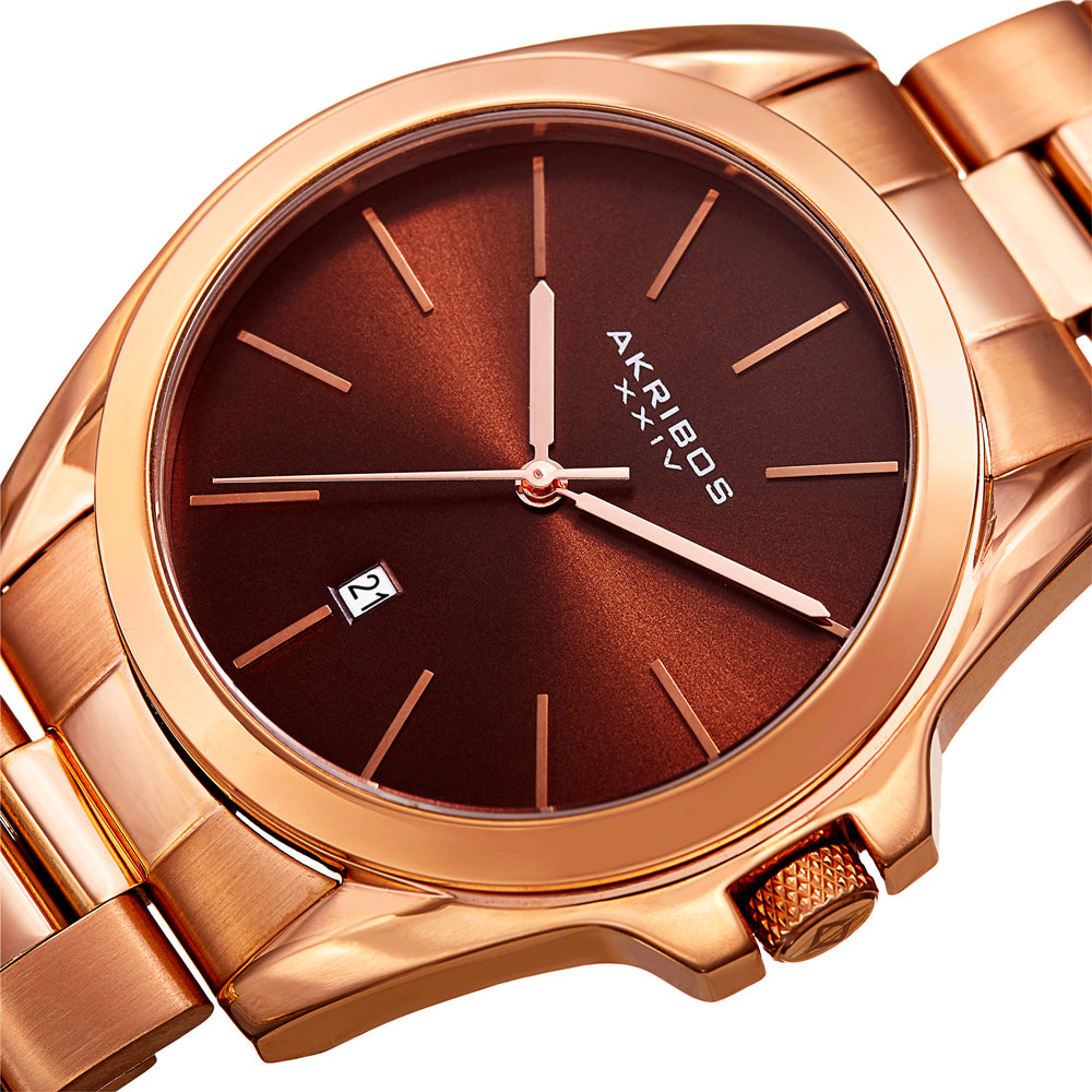 Casual-AK948RGBR Rose Gold/Stainless Steel | Brown Dial