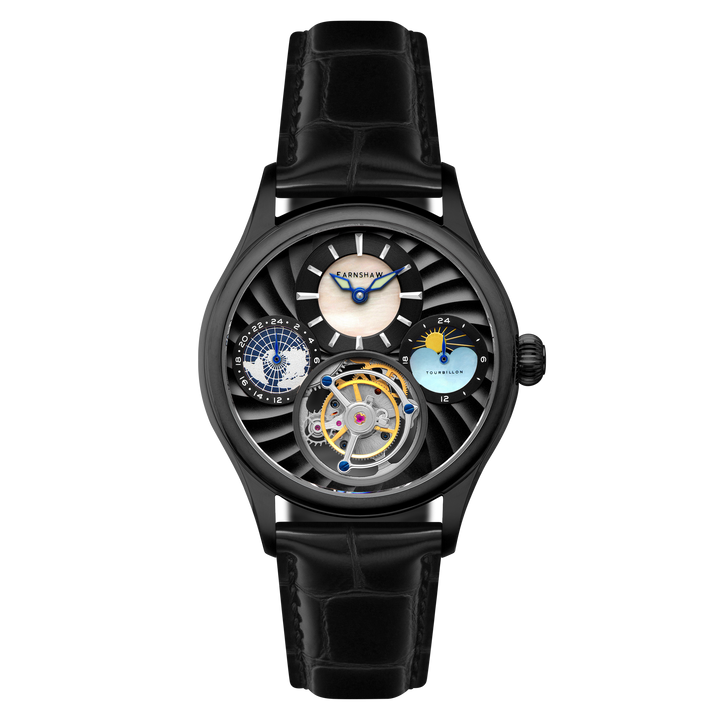 Celestial Huggins Tourbillon Mechanical Limited Edition Black / Genuine Leather 