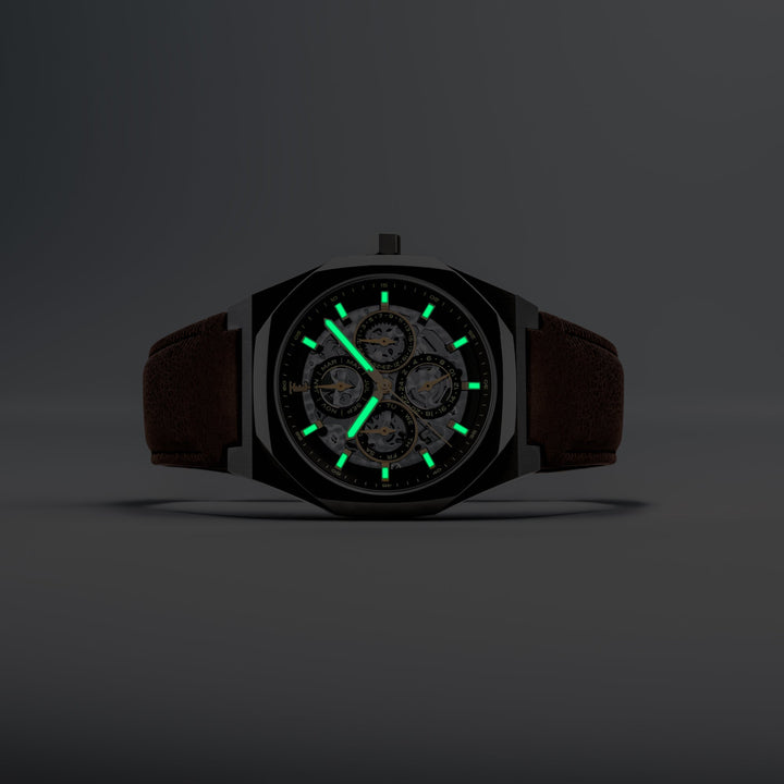 Discovery Drake Triple Calendar Skeleton Automatic Black / Genuine Leather Black