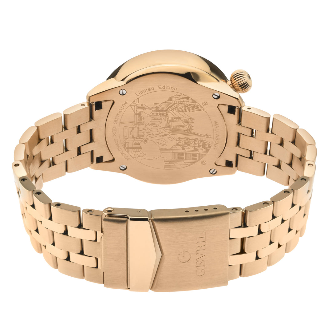 Wallabout Gevril Swiss Made Automatic Solar compass  Rose Gold tone watch | Silv