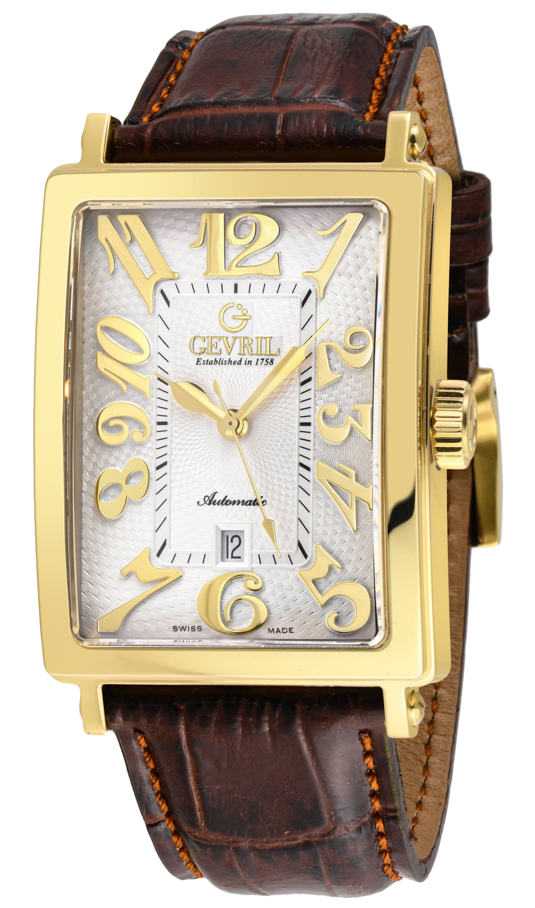 Avenue of Americas Swiss made Automatic Sellita SW200 rectangle White Brown YG |