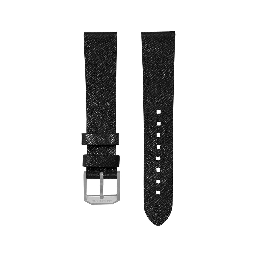 STRAP, 20mm, ITALIAN LEATHER, CROSS HATCH, PARKERIZED BUCKLE, BLACK, XL ITALIAN 