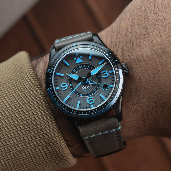 FLYBOY AIRMASTER GMT AUTOMATIC Grey / Leather | Grey Dial