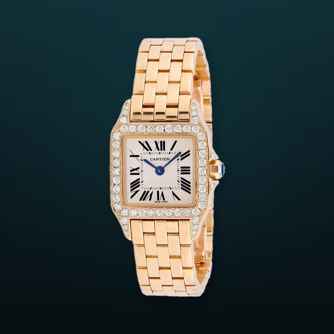 Cartier Santos Demoiselle Mini 18K Rose Gold Diamond Bezel