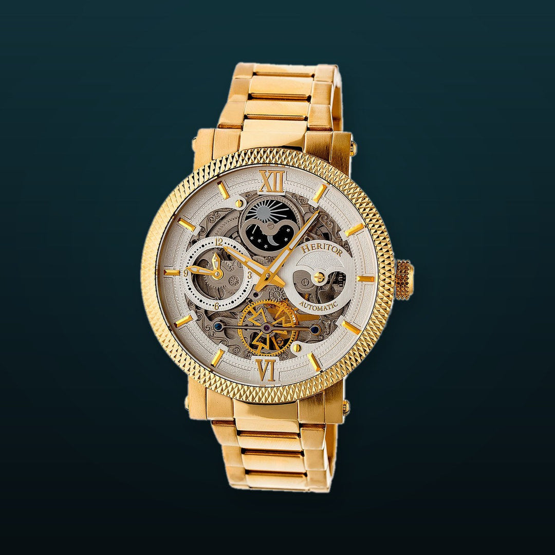 Automatic Aries Skeleton Bracelet Watch Gold/Silver | Silver Dial