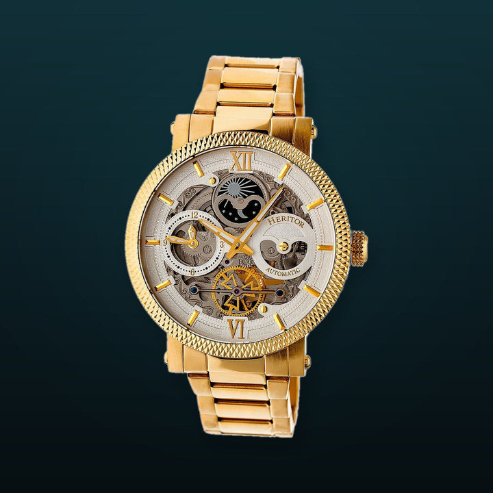 Automatic Aries Skeleton Bracelet Watch Gold/Silver | Silver Dial