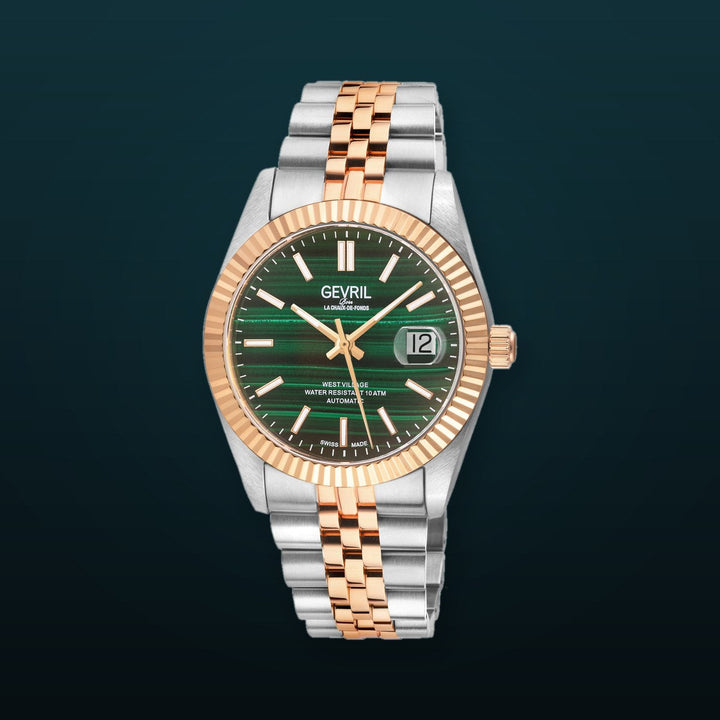 West Village Automatic Gevril Men's Automatic West Village Green Malachite Dial Stainless Steel Bracelet | Green Dial