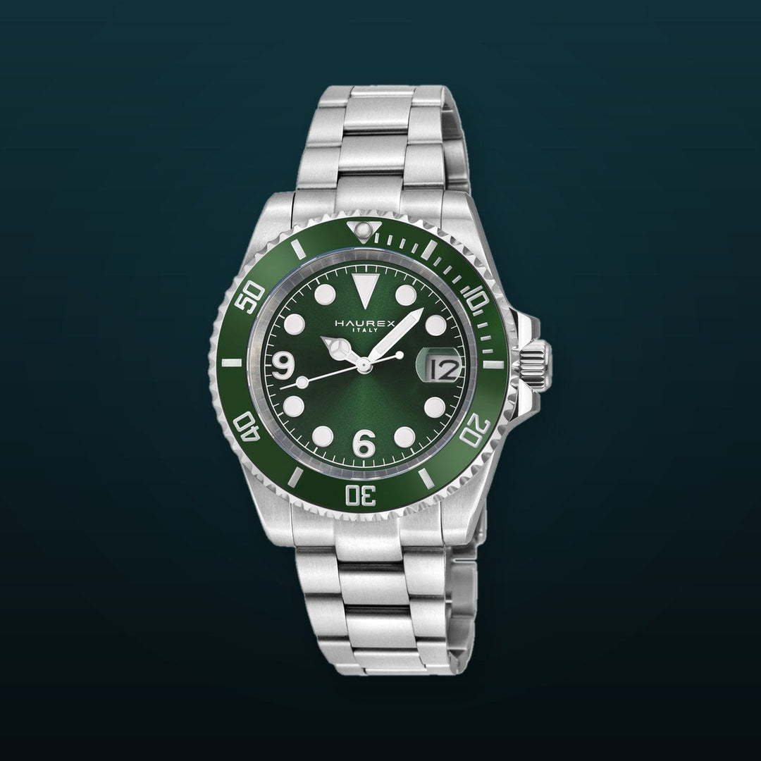 Haurex Italy Barracuda (316L Case, Green Sunray Dial, Ceramic Bezel, 316L Stainless Steel Bracelet)