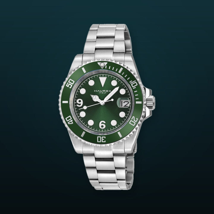 Haurex Italy Barracuda (316L Case, Green Sunray Dial, Ceramic Bezel, 316L Stainless Steel Bracelet)