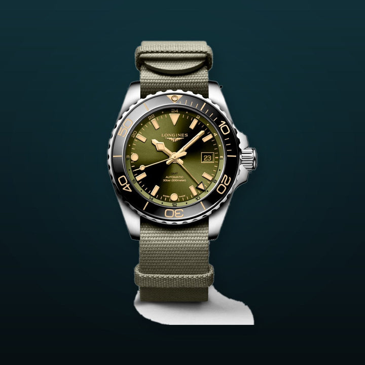 HYDROCONQUEST GMT Green / Fabric | Green Dial