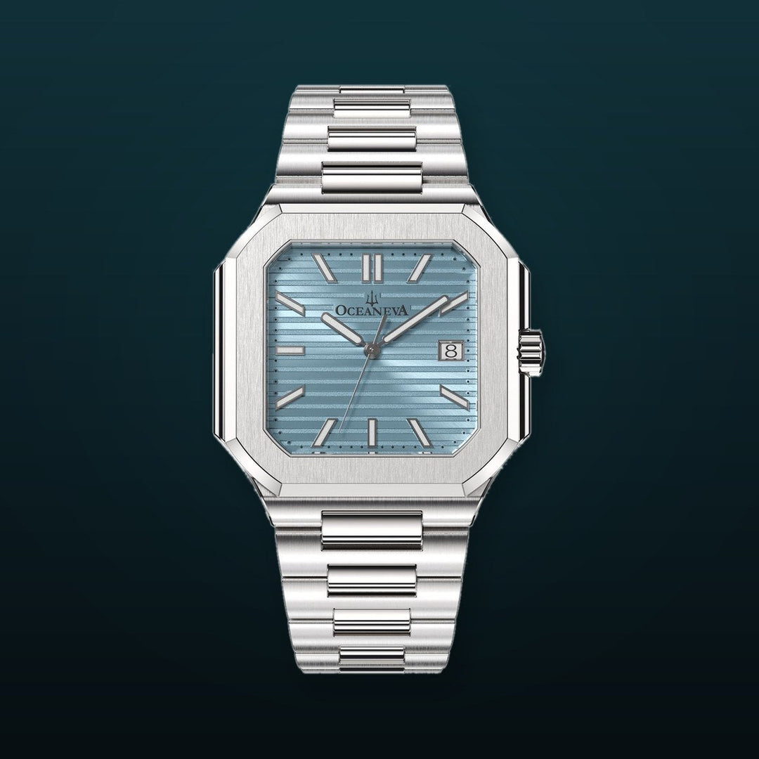 Oceaneva Tenuis Ultra-Thin Swiss Movement Automatic Thin Light Blue Watch Light Blue/Silver | Lightblue Sunray Dial