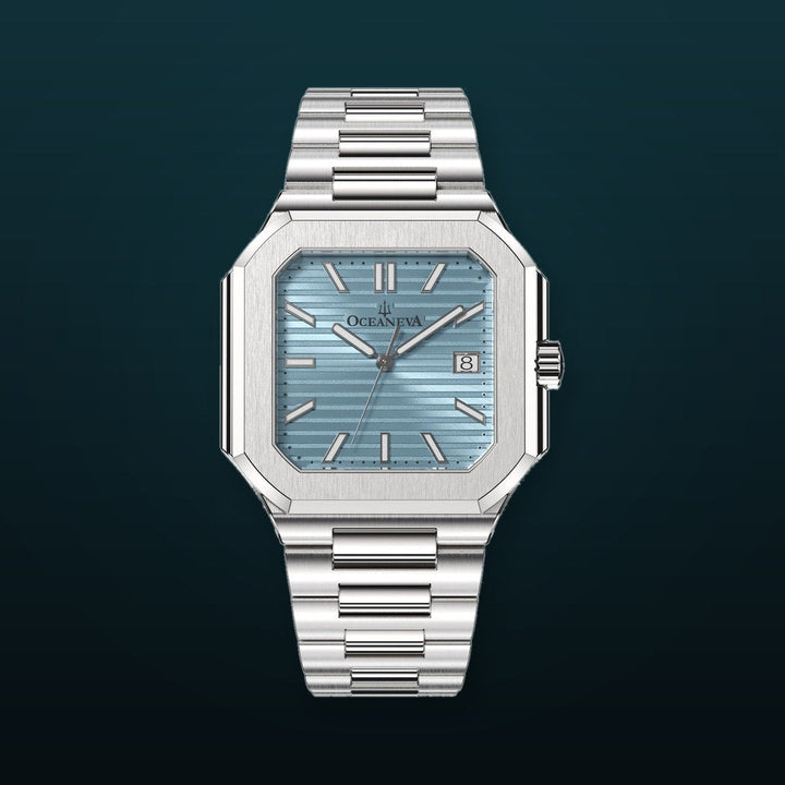 Oceaneva Tenuis Ultra-Thin Swiss Movement Automatic Thin Light Blue Watch Light Blue/Silver | Lightblue Sunray Dial