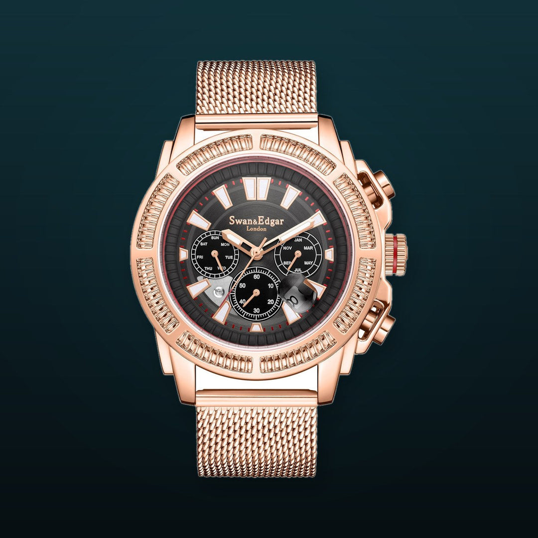 Noble Automatic Black Dial Rose Gold Stainless Steel Bracelet Rose Gold Case 45mm Black Dial
