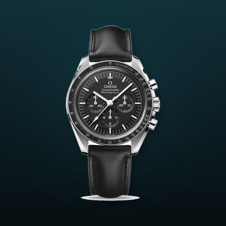 Speedmaster Moonwatch Professional Co-Axial Steel on Leather Strap / Sapphire Glass Black Dial