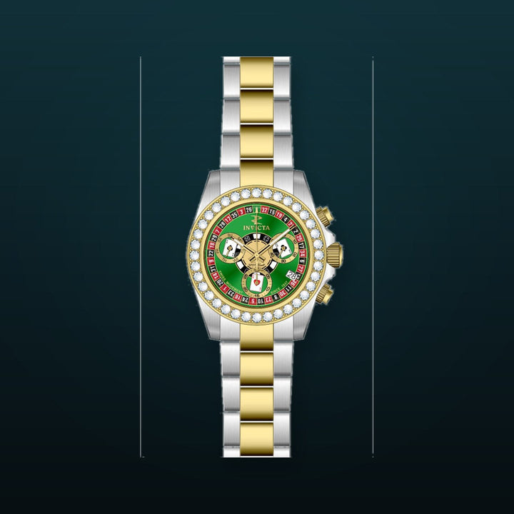 Elite Diamond Green Dial Silver And Gold Stainless Steel Bracelet 42mm Green Dial